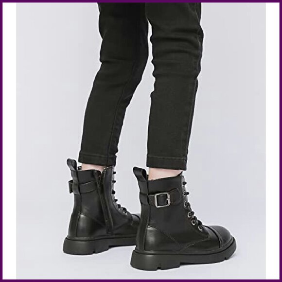 Waterproof Combat Boots Kids Side Zipper Lace Up Mid Calf Outdoor - Picture 4 of 8